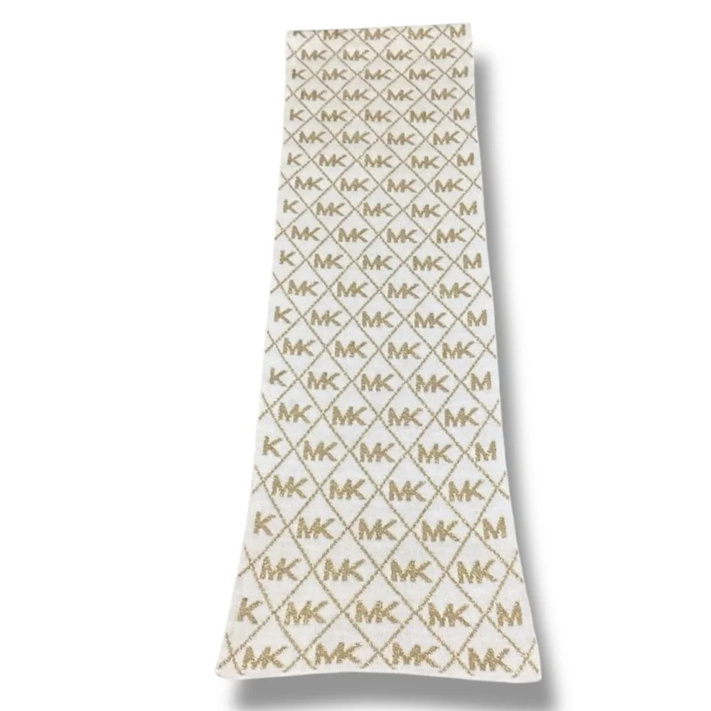 MICHAEL Michael Kors Signature Logo Sparkly Glittery Gold & Cream Colored Scarf